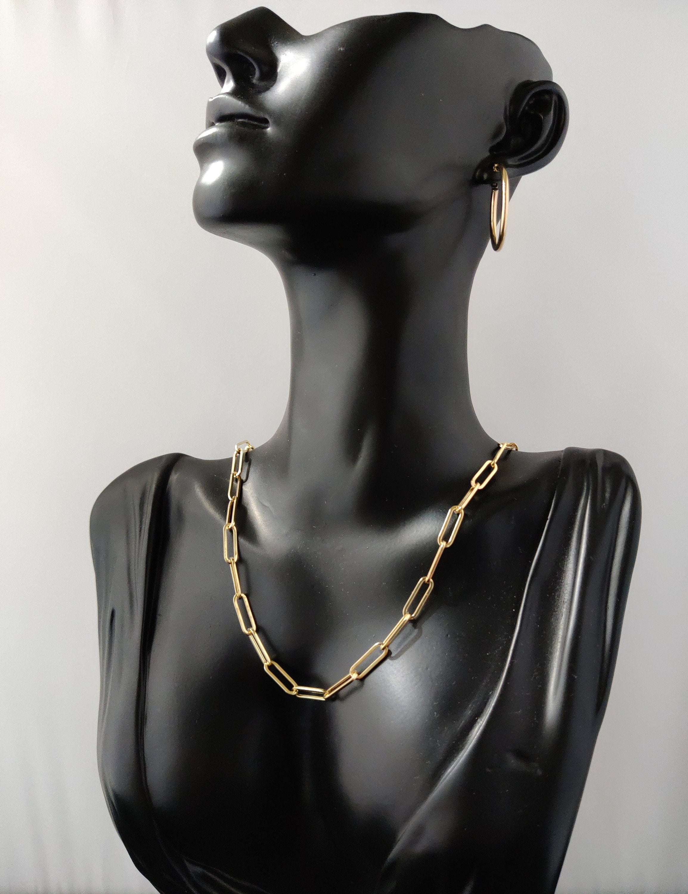 14k SOLID Gold Italian Style Paperclip Chain, 1.5mm - 4.5mm Women Necklace, 14k Italian Style Paperclip,  14k Yellow Gold Paperclips (Width:3.2mm; Necklace length:18;)