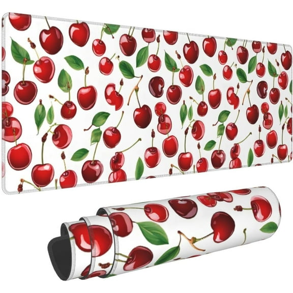 Extra Large NonSlip Full Desk MousePad XL Gaming Mousepad Red Cherries Design Rubber Desk Pad for Home and Office 31.5 x 11.8 Inches
