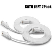 Cat6 Ethernet Cable 6FT 2Pack White, BUSOHE Cat-6 Flat RJ45 Computer Internet LAN Network Ethernet Patch Cable Cord - 6