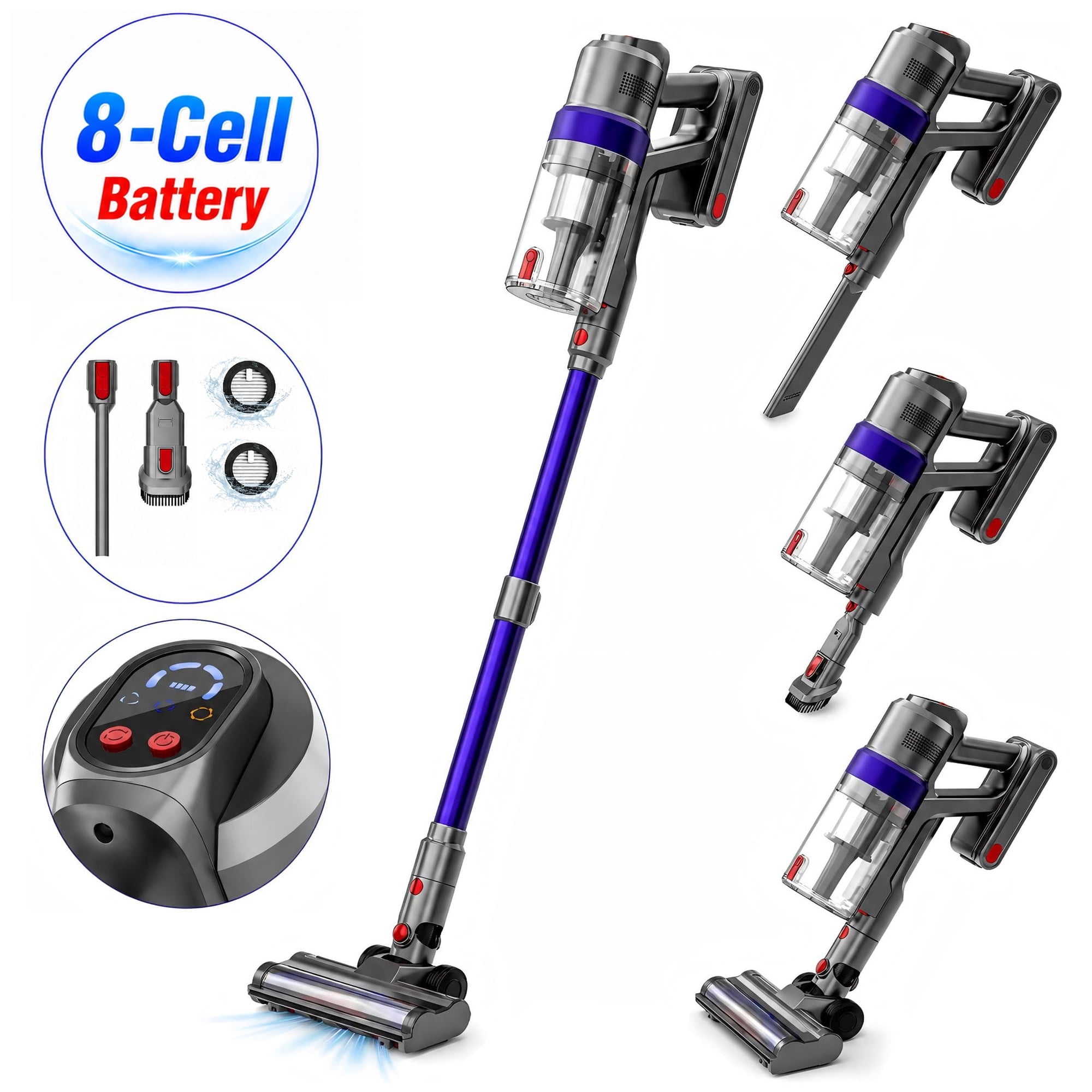 WHALLULTRA Cordless Vacuum Cleaner, Portable Stick Vacuum for Hardfloor and Carpet, Lightweight Vacuum Cleaner with LED Display & BLDC Brushless Motor