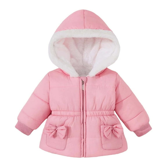 HNMKIU Girls Down Jacket Winter Coat for Toddlers Fashionable Thickened Toddler Jackets for Girls Long Sleeve Padded Outerwear Hooded Zip Up 6 Months-3 Years Pink,9-12 Months