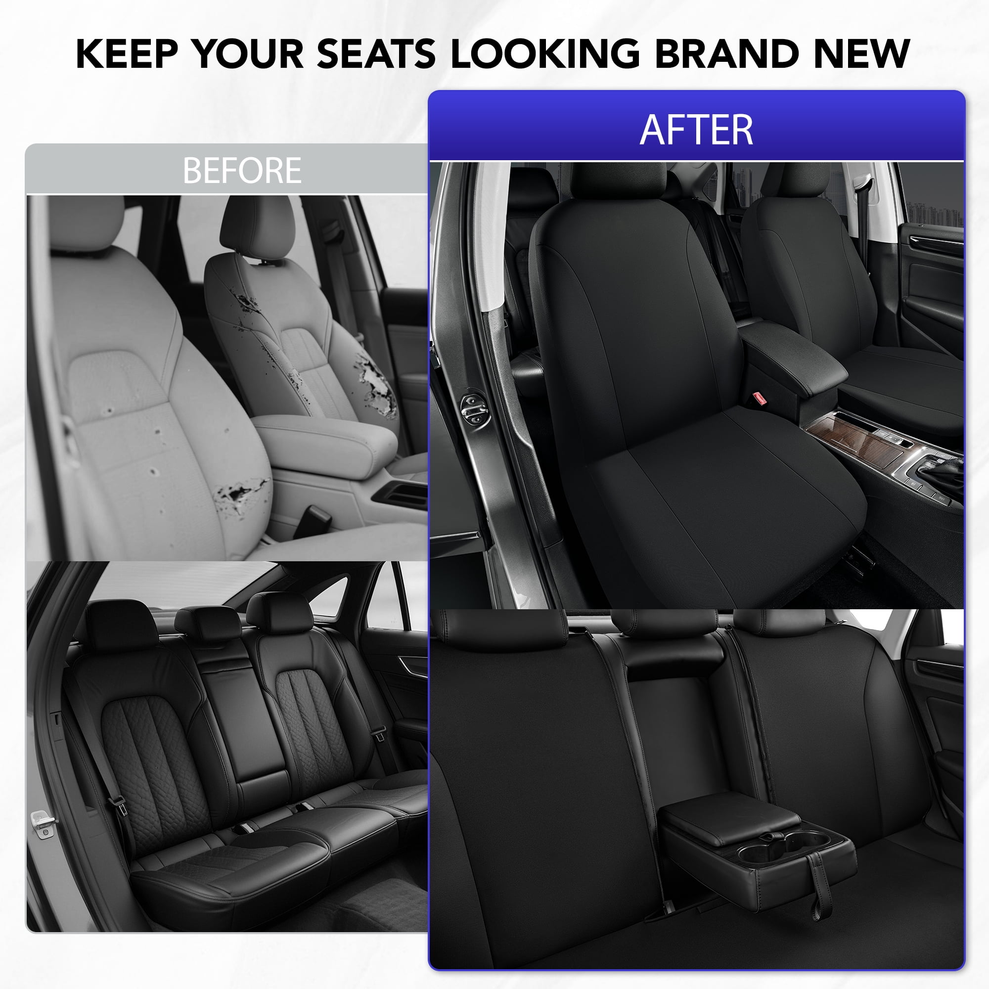 Road Comfort PolyPro Car Seat Covers Full Set – Front and Rear Split Bench, Easy to Install Cover Set, Univesal Fit For Auto Trucks Van SUV - Black