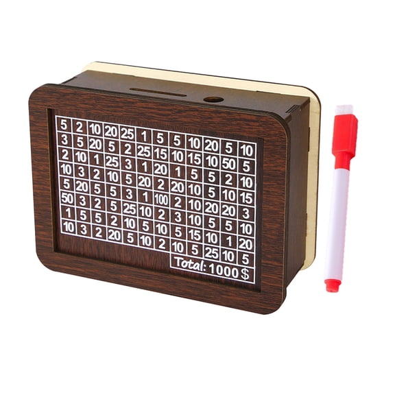 Cash Vault Wooden Savings Box,1000 Savings Challenge Box Wooden Cash Saver Money Box,Cash Saving Box Wooden Money Box with Money Target and Numbers (1000)