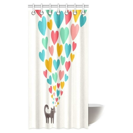 - MYPOP Cat Lover Shower Curtain, Cute Cat in Love with Colorful Different Sizes of Hearts Happy Sweet Clipart Fabric Bathroom Shower Curtain with Hooks, 36 X 72 Inches