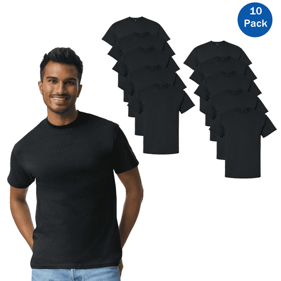 Gildan Men's Short Sleeve T-Shirt, Black Ultra Cotton Crewneck Shirt Pack of 10 Everyday Wear Tees, S