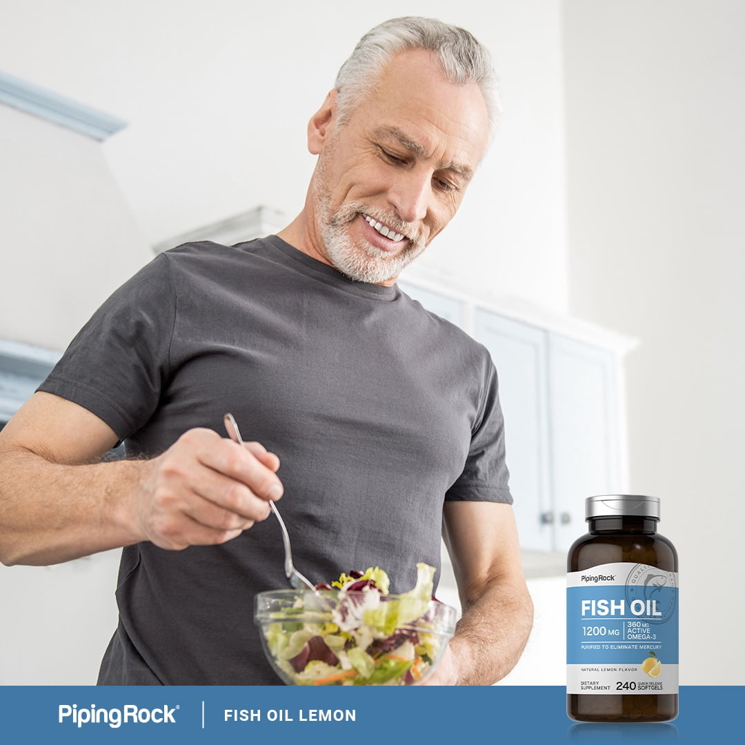 Omega-3 Fish Oil Lemon Flavor 1200 mg | 240 Softgels for Men and Women | by Piping Rock