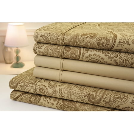 Linden 12 Piece - Bibb Home Paisley Collection 800 Thread Count Cotton Rich Sheets 6 Piece Set - 8 Colors - Queen / Sage