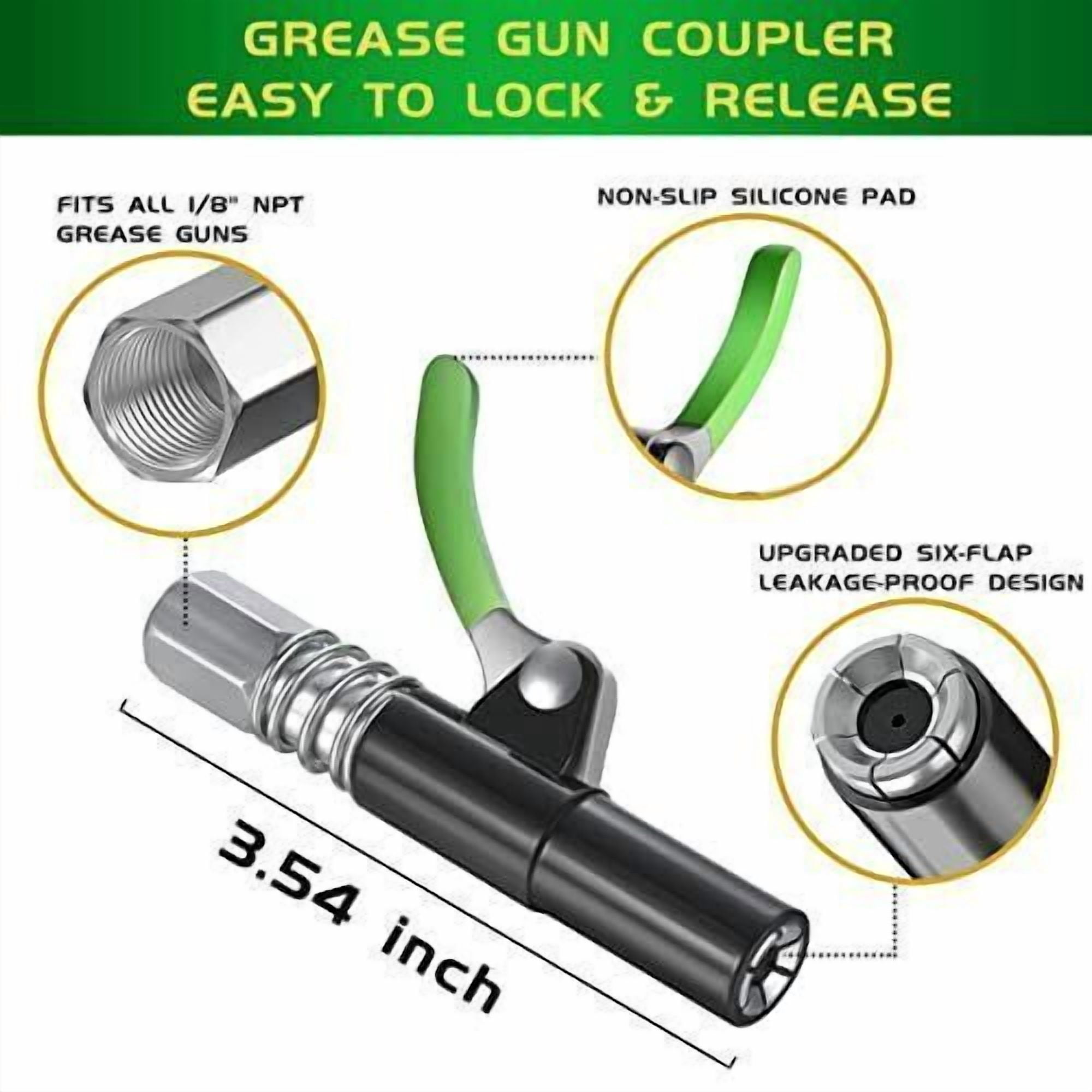 Grease Tool Tip Gun Coupler,10000 PSI Quick Lock Release Leak-Free Fit,1/8" NPT