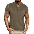 thumbnail image 3 of Jinhomg Mens Business Work Shirts Plain Solid Button V-Neck Henley Shirt Big and Tall Comfy Short Sleeve Summer Tee Tops Lightweight Daily Wear Army Green L, 3 of 8