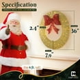 thumbnail image 2 of CAPHAUS 36” Lighted Metal Christmas Wreath, 3 FT Foldable Christmas Reef with 120 LED Lights, Bow, Metal Frame, 8 Light Modes, Christmas Holiday Decoration for Indoor, Home, Office, Gold, 2 of 8