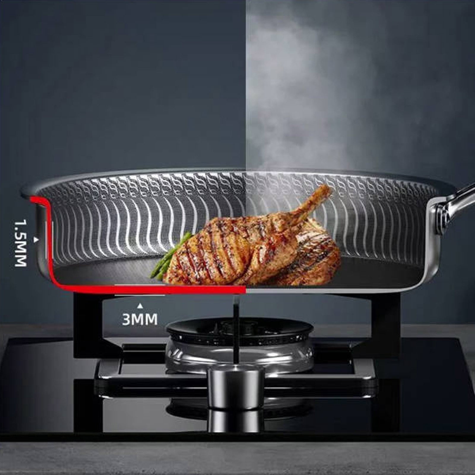 WEIOUKC Non Stick Frying Pan Skillet with Lid,Full Body,Double-Sided Honeycomb Skillet,Durable Skillet for Home & Outdoor Cooking, Easy Clean Egg Steak Pan