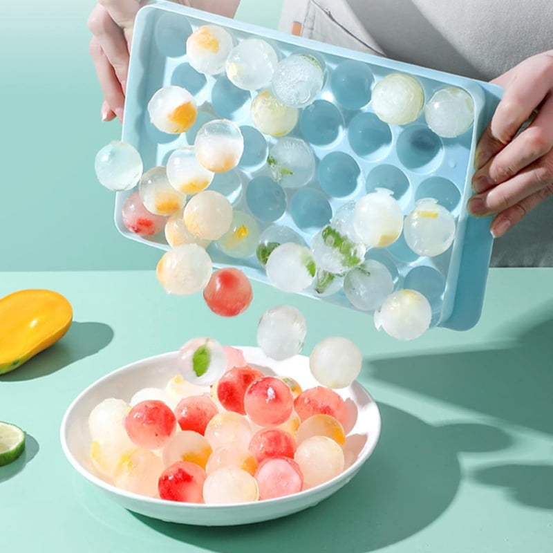 Reusable Sphere Ice Cube Maker, 33-Grid Round Ice Tray with Lid, Easy Release Ice Mold for Whiskey, Cocktail, and Coffee
