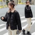 thumbnail image 4 of Winter diamond grid cotton jacket women's short fur collar cotton jacket thick coat loose small bread jacket cotton jacket, 4 of 6