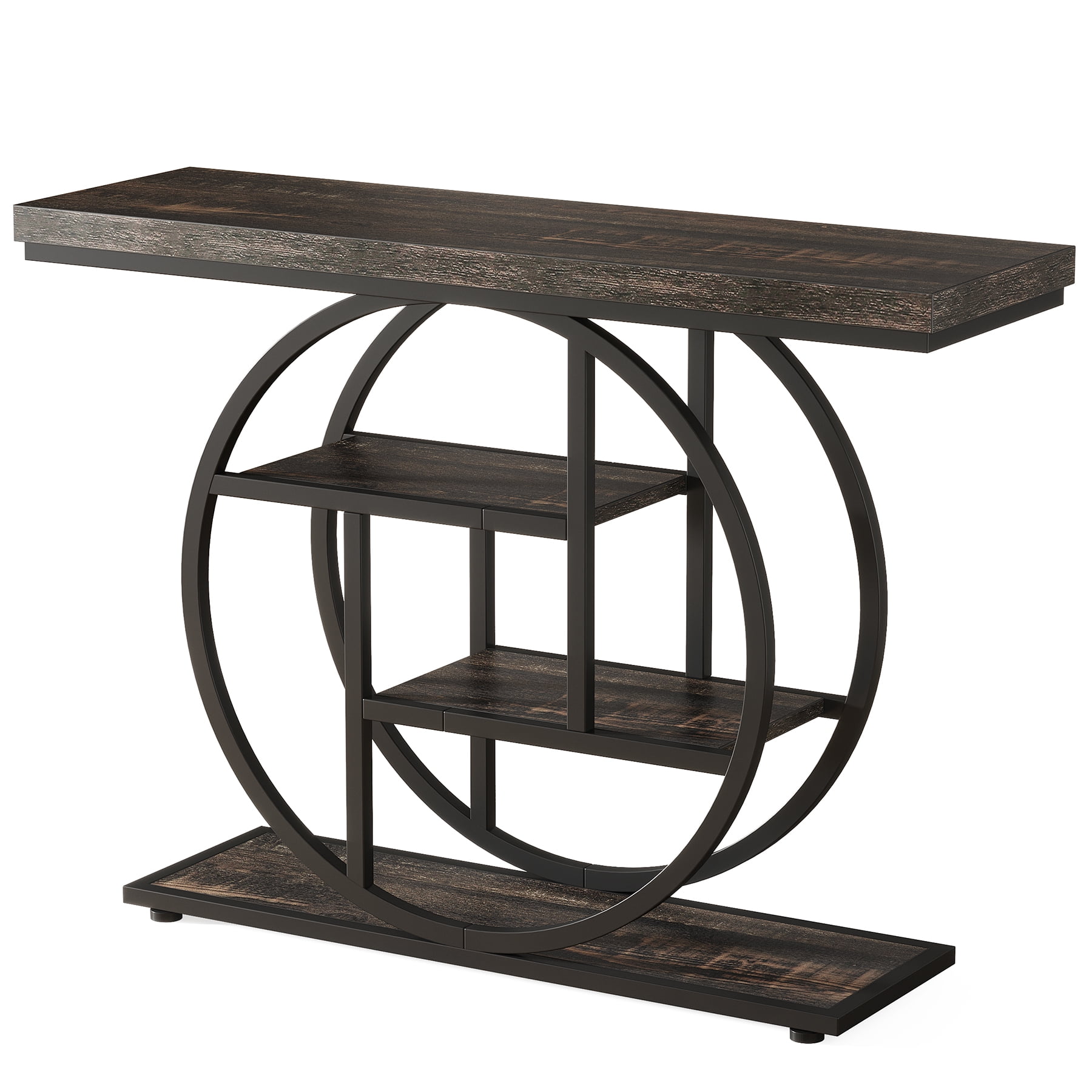 Fnova Console Table, Entryway Table with 4-Tier Storage Shelves, 42" Wood Modern Narrow Long Side Table, , Sofa Table, Accent Table for Living Room, Entryway, Hallway, Black