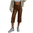 thumbnail image 3 of VBVC Women's High Waisted Faux Leather Capri Pants , Straight Leg Crop Trousers For Women , Ladies' Y2K Trendy Streetwear Pants with Pockets, Brown , S-2XL, 3 of 10