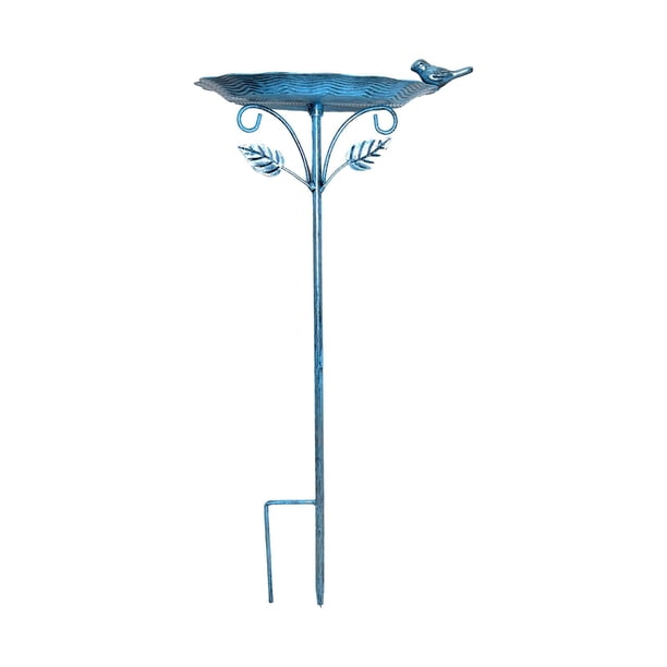Comedero para pájaros al aire libre, baño para pájaros, arte de hierro, adorno decorativo resistente a la intemperie para jardín Azul