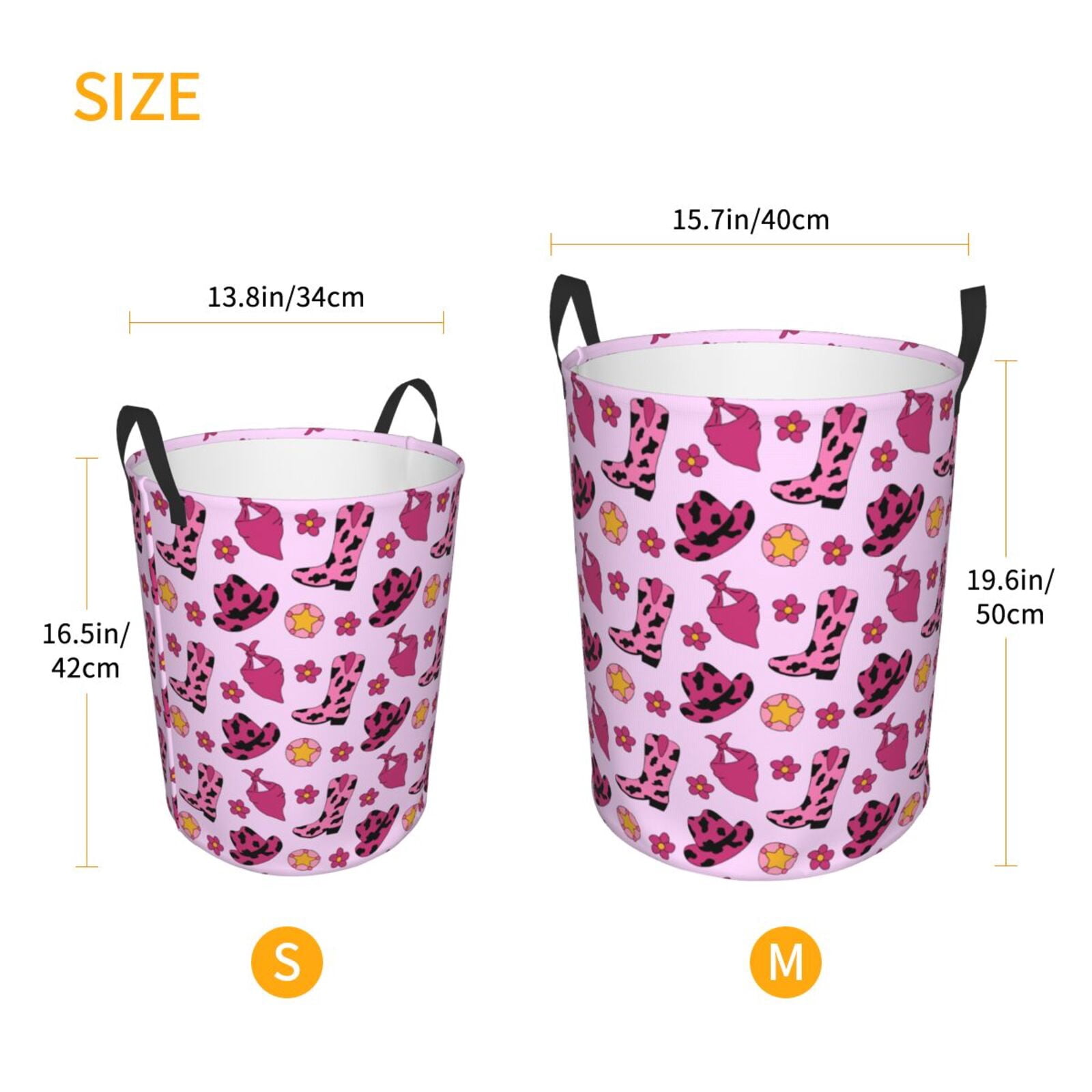 Large Laundry Basket with Handles - retro Cowgirl pink Boots hat scarf Kids Baby Dirty Clothes Laundry Hamper for Bedroom Aesthetic