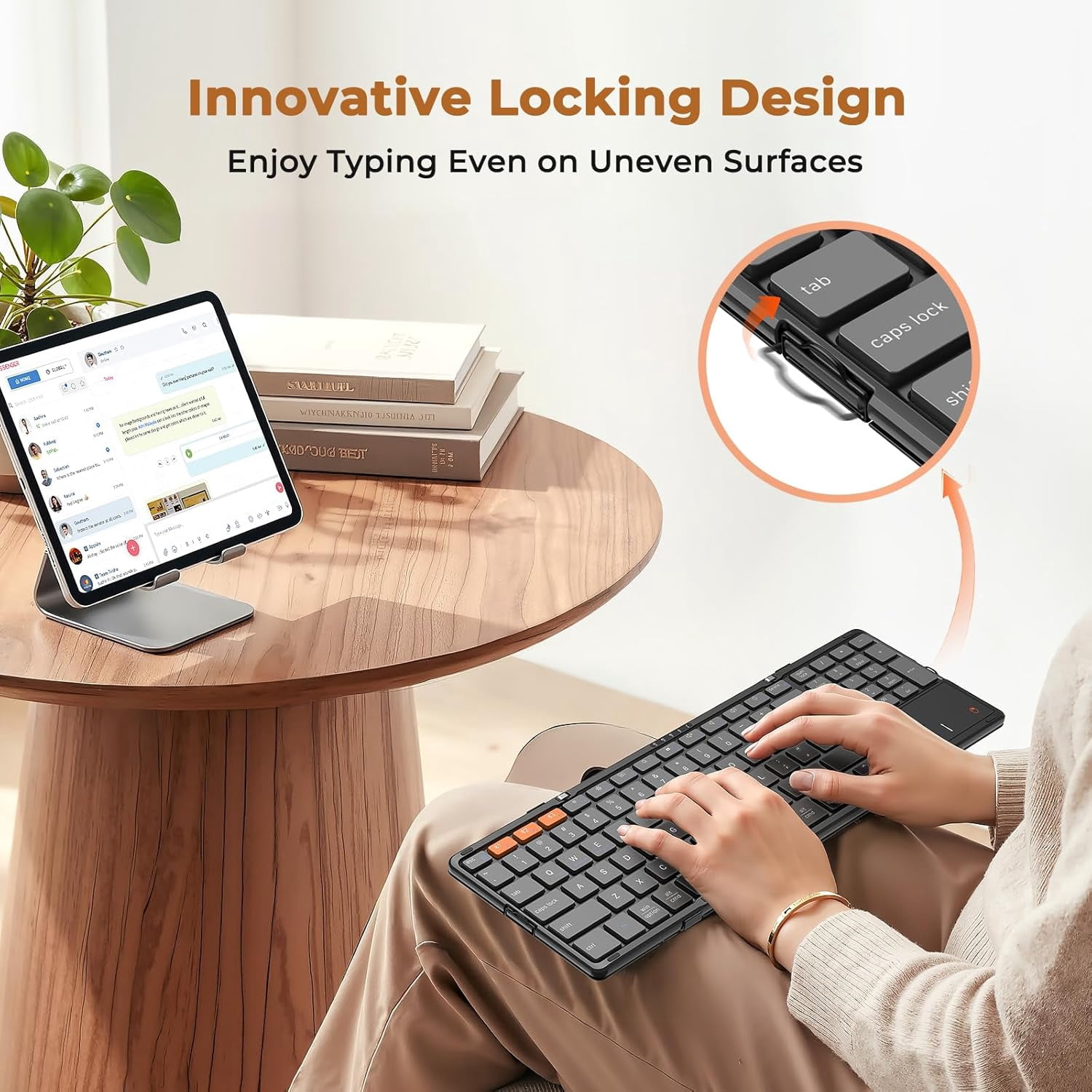 Meetion Foldable Bluetooth Keyboard, Full Size with Number Pad & Touchpad, Rechargeable for Travel