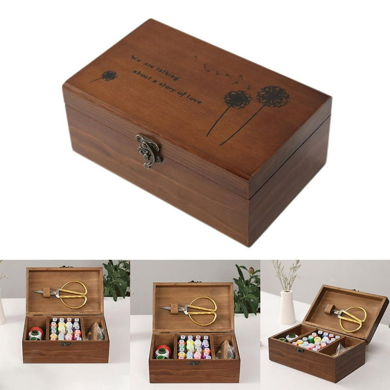 Sewing Storage Box Portable Wooden Thread And Needle Storage