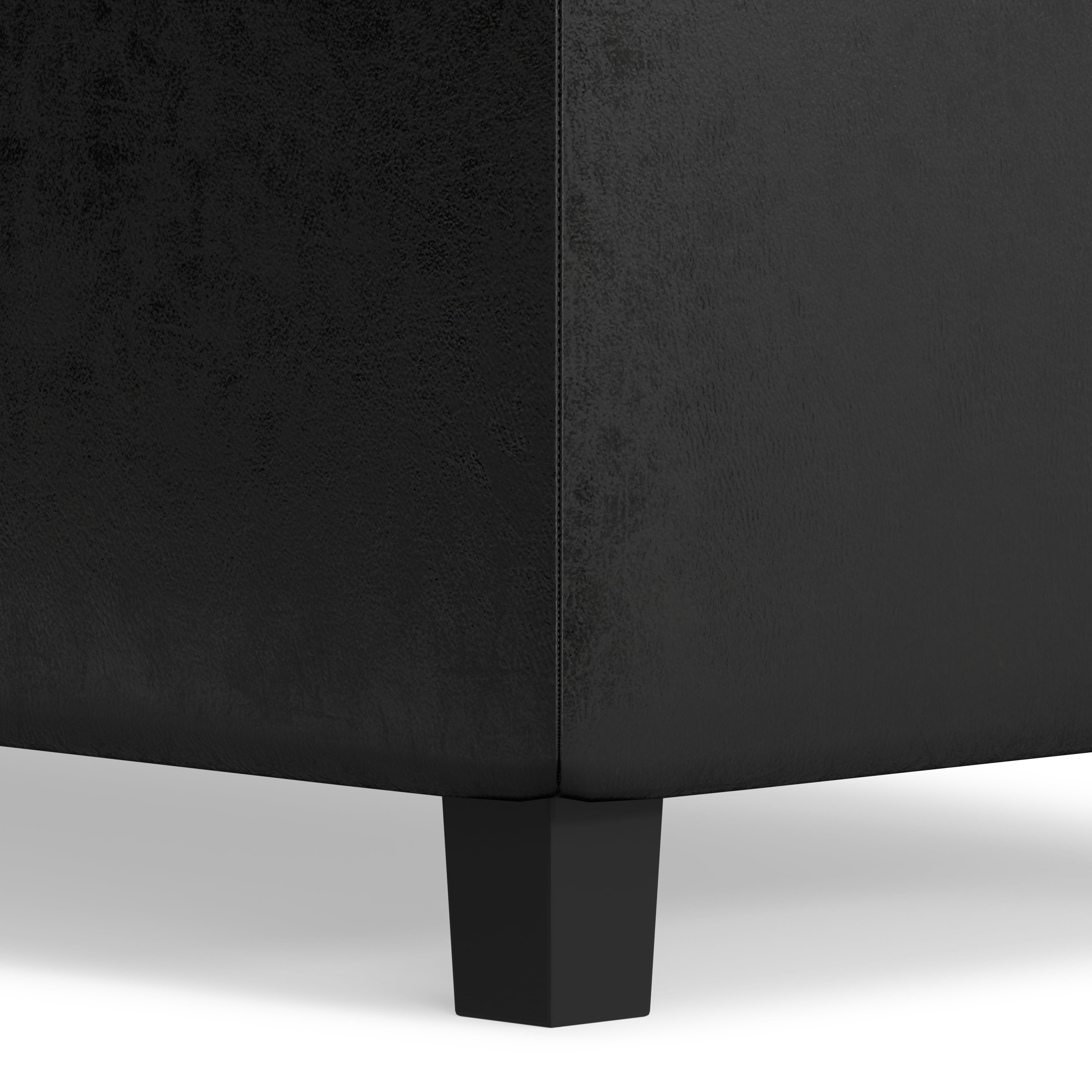 Simpli Home Cosmopolitan 34" Transitional Rectangle Ottoman in Black Faux Leather