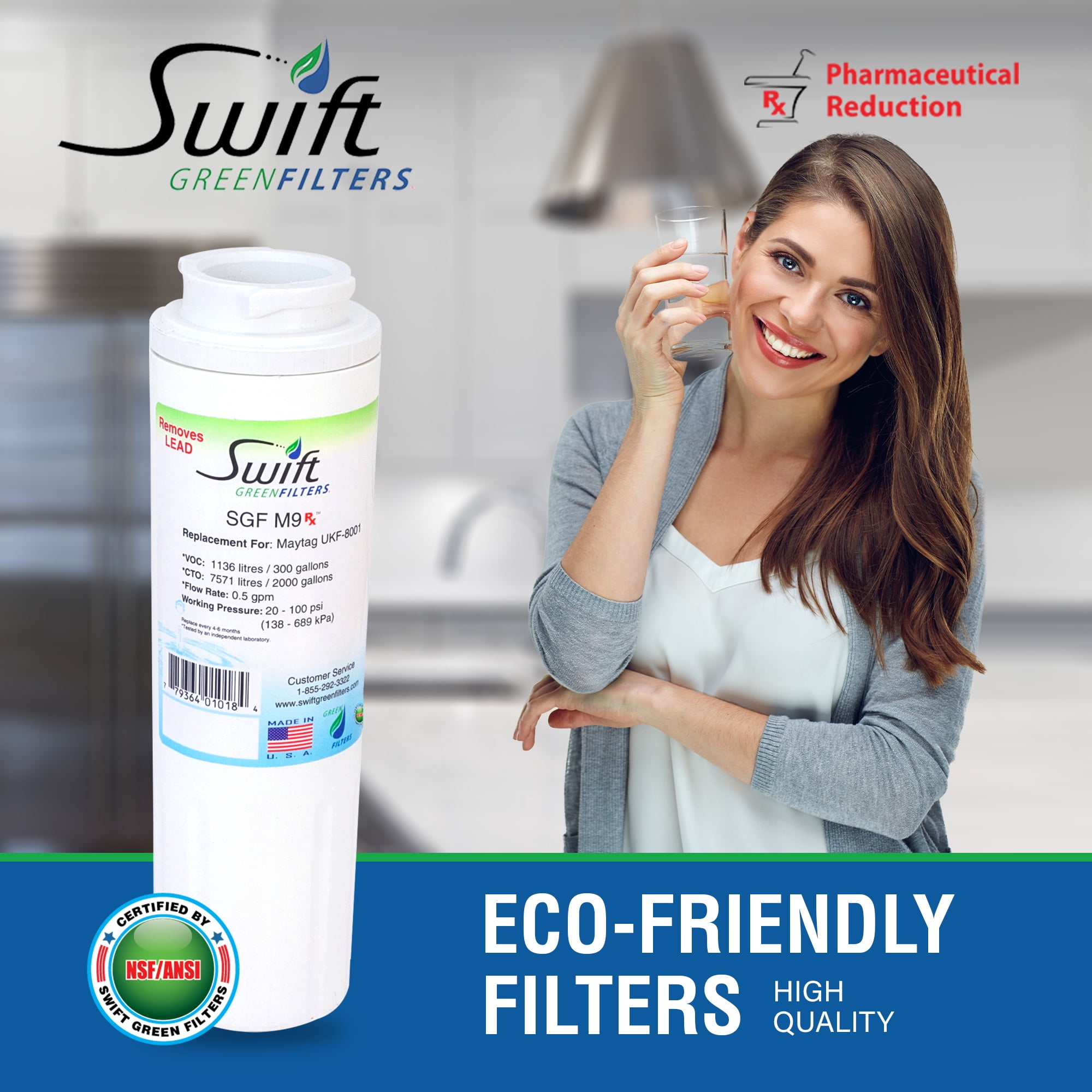 Swift Green Filters SGF-M9 Rx Compatible Refrigerator Water Filter for UKF8001, EFF-6007A (2 Pack)