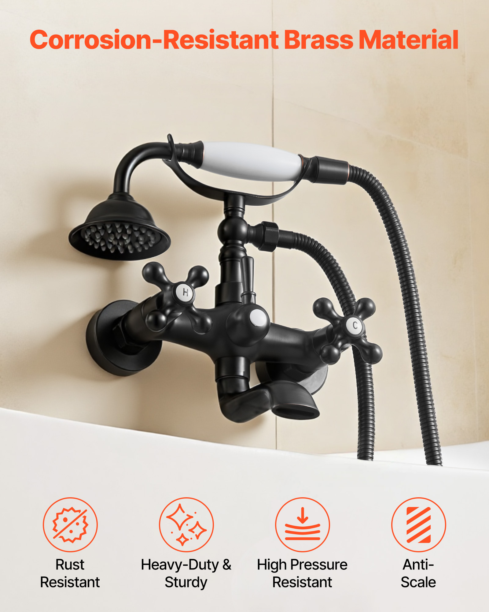 VEVOR Clawfoot Tub Faucet,Wall Mount Bathtub Faucets with Handheld Shower,Vintage Oil-Rubbed Bronze Clawfoot Tub Filler Faucet Shower Kit with Adjustable Swing Arms & 360° Rotation Spout for Bathtubs