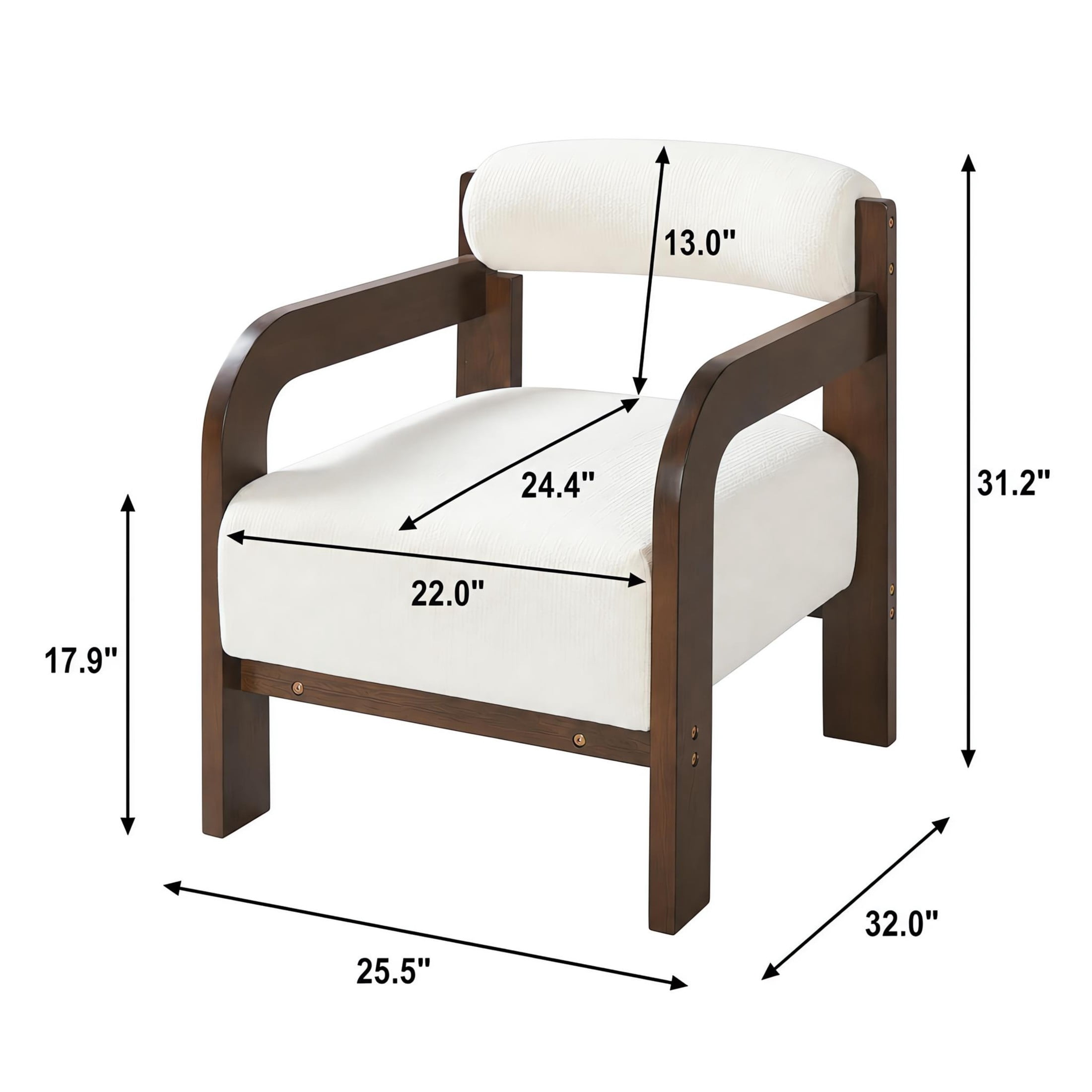 Christopher Knight Home Modern Upholstered Accent Chair, Curved Wood Arms with Thick Cushion, Cream