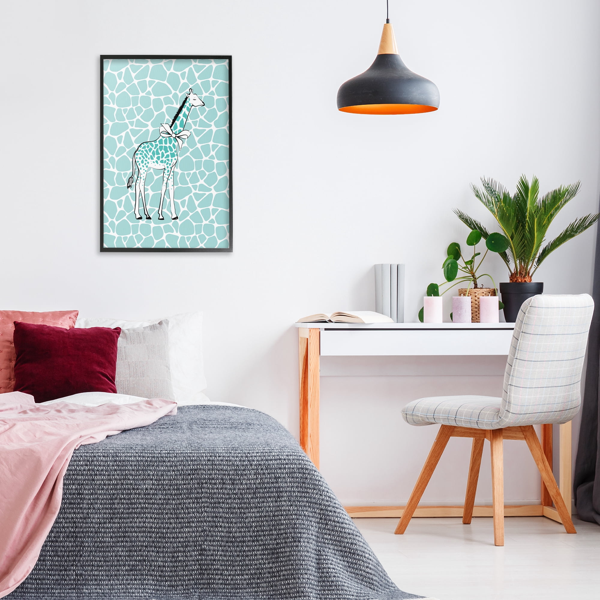 Stupell Industries Blue Patterned Glam Giraffe Animals & Insects Painting Black Framed Art Print Wall Art, 20 x 30