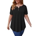 thumbnail image 3 of Exrradully Women's Plus Size Tunic Tops T Shirt Floral Casual Short Sleeve Blouse T-shirt Black, 3 of 9