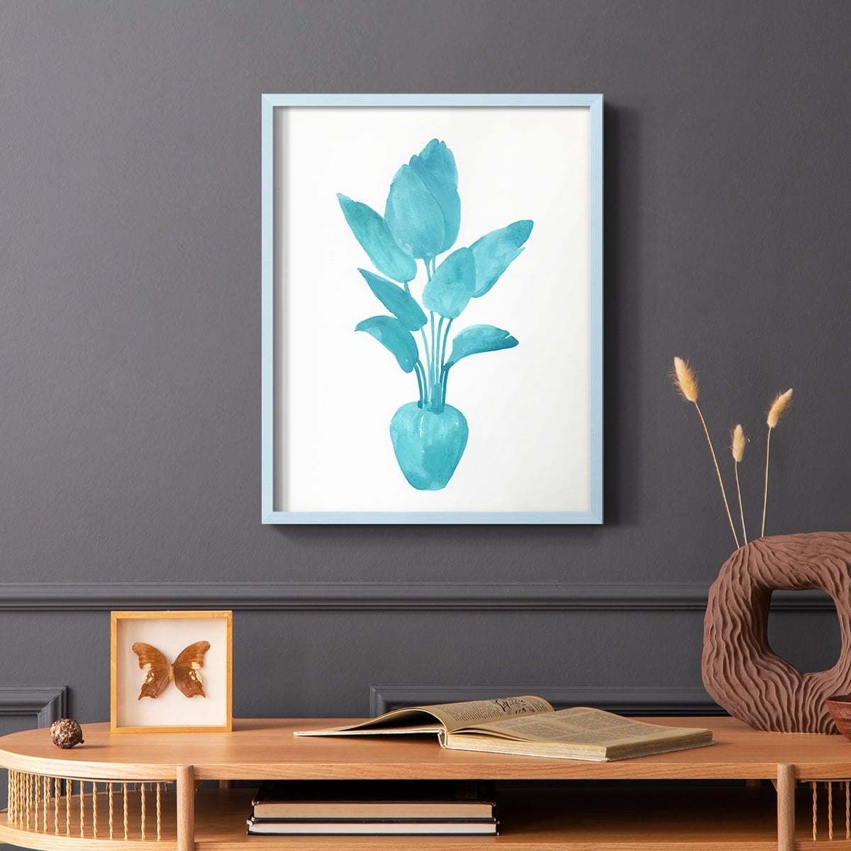 Watercolor House Plant II Framed Print in Blue Solid Wood 8 x 10 Framed Print