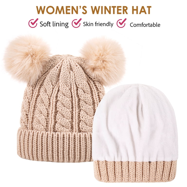 REDESS Women's Winter Beanie with Double Pom-Poms, Black photo 2