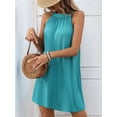 thumbnail image 4 of Summer New Solid Color Round Neck Halter Neck Loose Sleeveless Dress Tropical Green S, 4 of 8