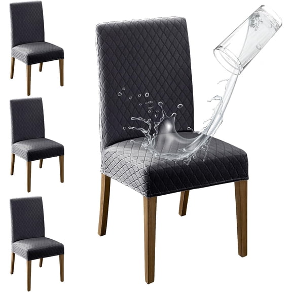 100% Waterproof Dining Room Chair Covers Set of 4, Super Fit Stretch Jacquard Parson Chairs Slipcovers Removable Washable Chair Seat Protectors for Home, Kitchen, Banquet (Beige)