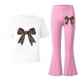 thumbnail image 5 of XUELUO Big Girls Outfit Sets 2-Piece Short Sleeve Leopard Bow Pattern Tops + Flared Pants Summer Spring Fashion Cute Clothes, 5 of 5