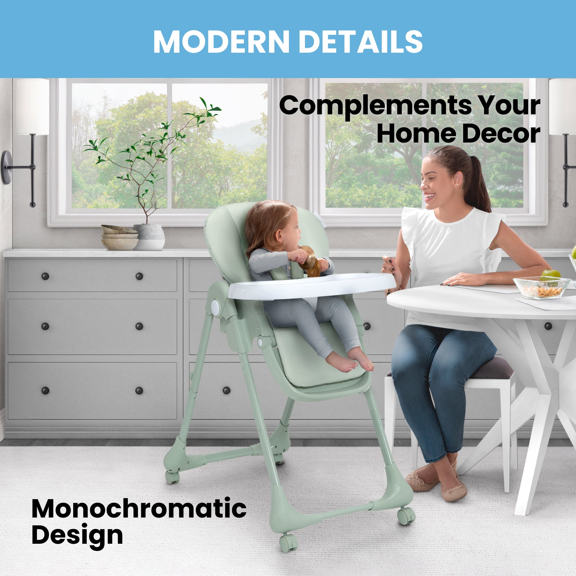 Little Folks by Delta Children 2-in-1 SlimFold High Chair for Babies and Toddlers, Sage Green