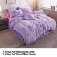 thumbnail image 4 of LIFEREVO 3 PCS Luxury Shaggy Faux Fur Duvet Cover Set Soft Fluffy Fuzzy Comforter Cover Set Ombre Marble Print Furry Bedding, 1 Long Plush Duvet Cover+2 Pillow Covers, Zipper Closure, Orchid, Queen, 4 of 8