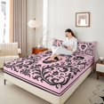 thumbnail image 3 of Feelyou Boho Damask Floral Queen Sheets, Spooky Western Skull Queen Sheet Sets, Light Pink Black, 4-Piece, 1 Flat Sheet, 1 Fitted Sheet and 2 Pillowcases, 3 of 5