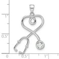 thumbnail image 4 of Auriga Fine Jewelry 925 Sterling Silver CZ Stethoscope with Heart Pendant (L- 32.6mm, W- 19.6mm) for Women, 4 of 6
