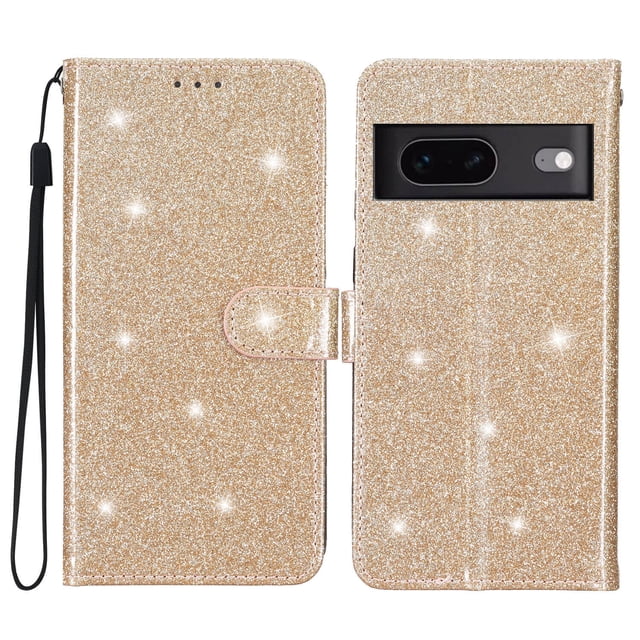 Compatible avec Google Pixel 7 Étui Portefeuille Pailleté avec Poche pour Carte et Rabat