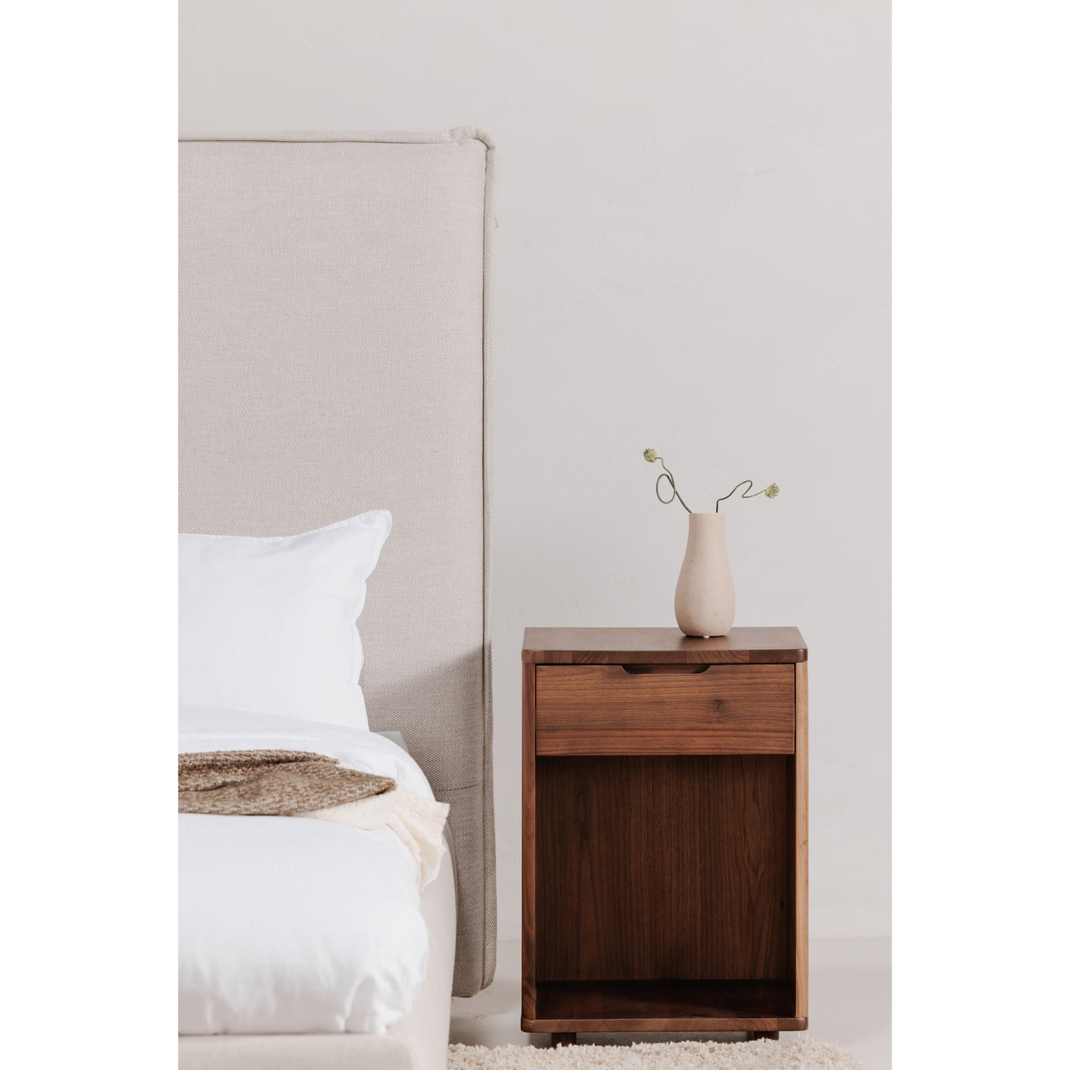 Queen Bed Frame Southwestern Style Tall Headboard Linen Blend Upholstered Bed