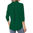 thumbnail image 4 of ZHENHONG T Shirts for Women,Loose V Neck 3/4 Sleeve Drop Shoulder Tops Solid Color Turn Down Collar Tshirts,Green Women Blouses, 4 of 8