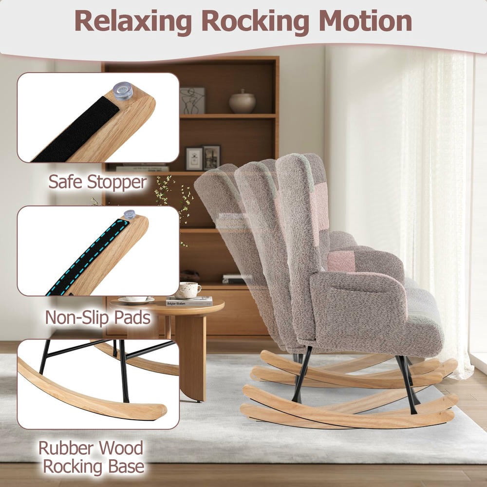 YYAo Nursery Rocking Chair with Ergonomic Armrests and High Backrest for Baby Room, Glider Chair in Multicolor