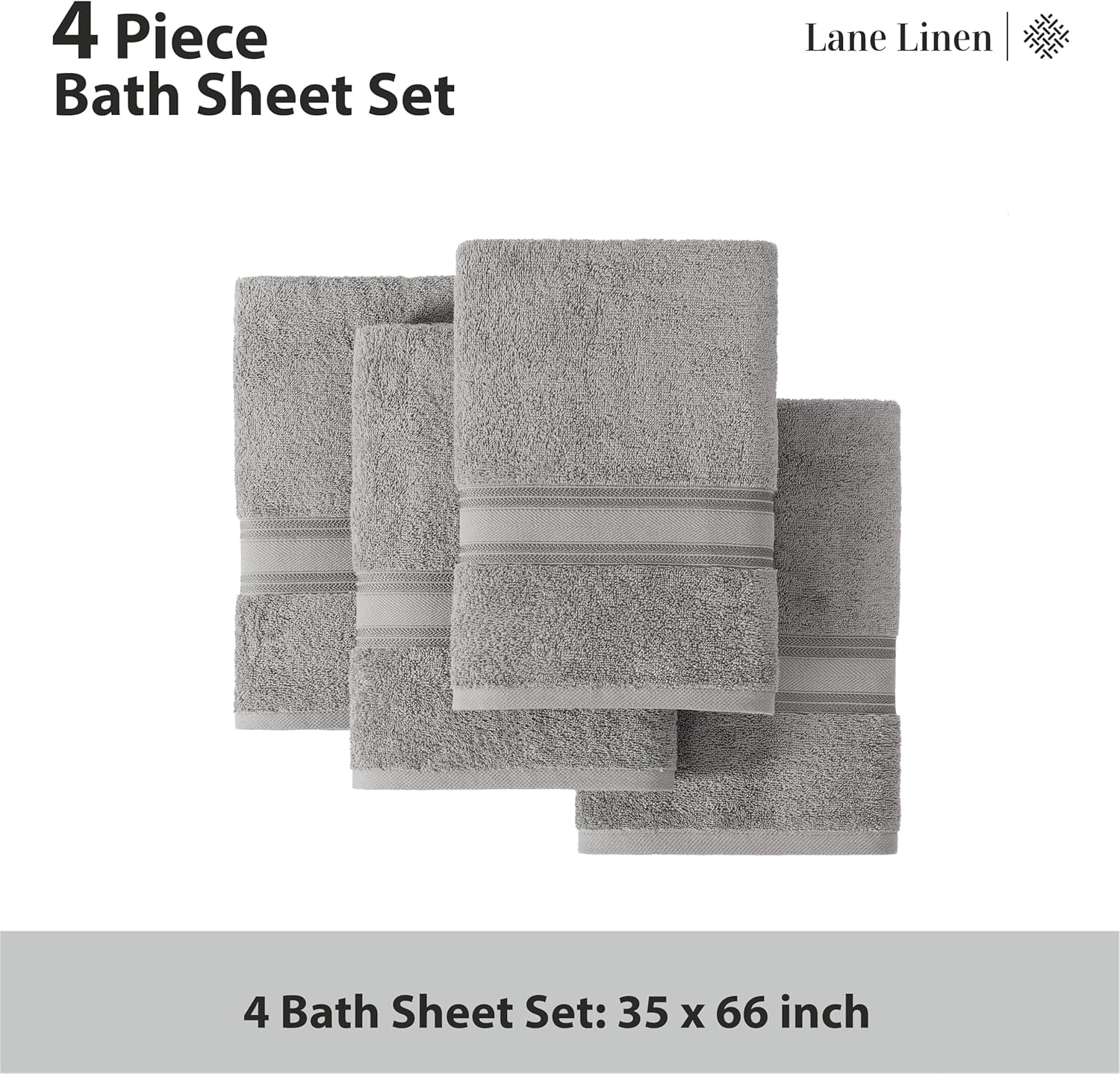 100% Cotton Bath Sheets Set of 4 (35"x66") - Zero Twist Cotton Extra Large Bath Towels Sets - Quick Dry, Soft & Absorbent Oversized Grey Towels Set - Pre Shrunk, Fade Resistant - Space Grey