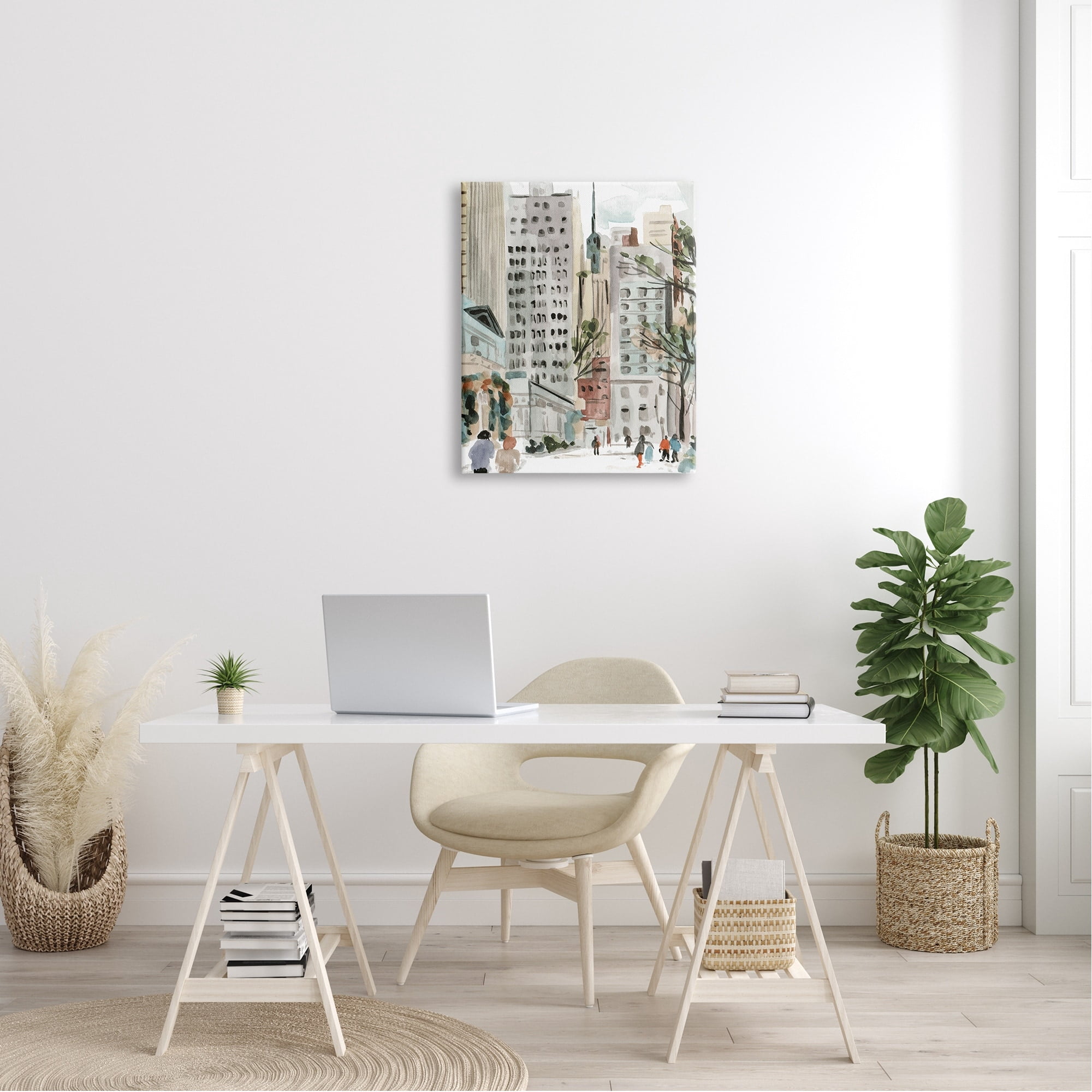 Stupell Industries People Walking City Streets Tall Metropolis Buildings Industrial Painting Gallery-Wrapped Canvas Print Wall Art, 24 x 30, Design by Melissa Wang