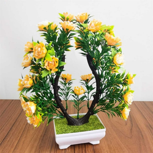 Flores artificiales, bonsáis artificiales en maceta, macetas de plástico para sala de estar, comedor, mesa de TV, mueble de centro, decoración, adornos, flores artificiales, bonsáis, plantas