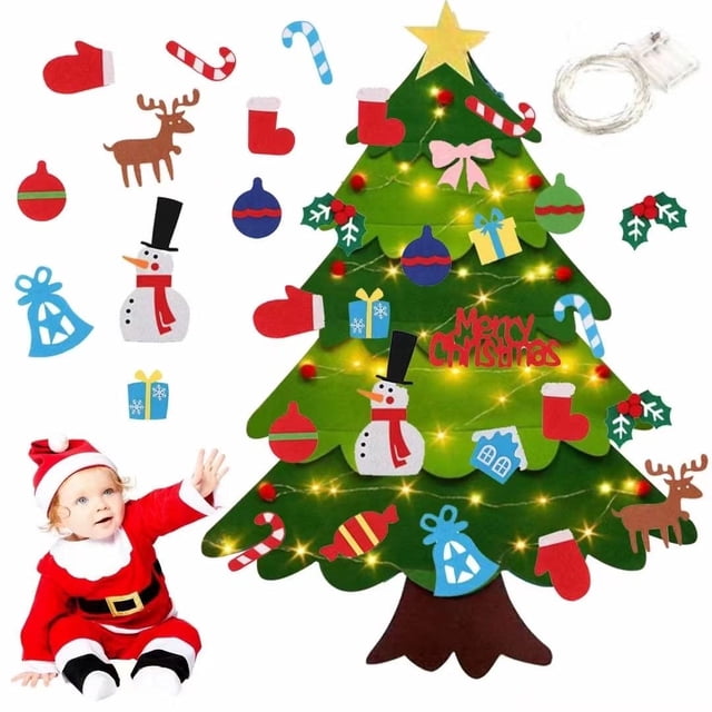 Fieltro De Árbol De Navidad Con Luz Led, Año Nuevo 2021, Regalo De Navidad Para Niños, Juguetes, Decoración Colgante De Navidad Para El Hogar seitruly HA038590-00