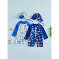 thumbnail image 3 of BemeyourBBs Toddler Baby Boy One Piece Swimsuit Kids Infant Bathing Suit Long Sleeve Rash Guard Half Zipper Dinosaur Swimwear Sunhat Set UPF 50+, 3 of 9