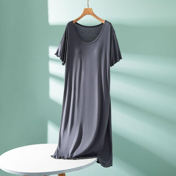 Fznquz Nightgowns for Women Sleepwear Short Sleeve Plain Lounge Dress Comfy Loose Gray Soft Lounge Dress