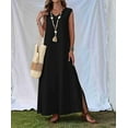 thumbnail image 5 of Women'S Tank Maxi Dress A-Line V-Neck Sleeveless Solid Color Loose Casual Long Beach Dresses Coverups Black [Spot] S, 5 of 9