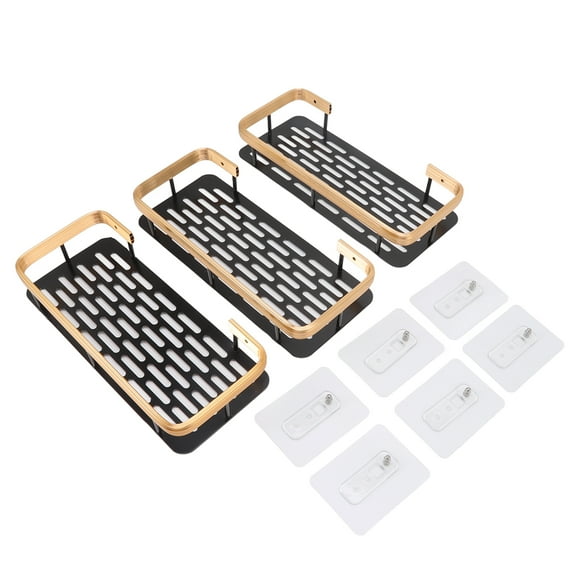 Verdant Touch Étagère de rangement de douche rectangulaire en aluminium à 3 couches sans perforation pour la maison ou la salle de bain, noir et doré